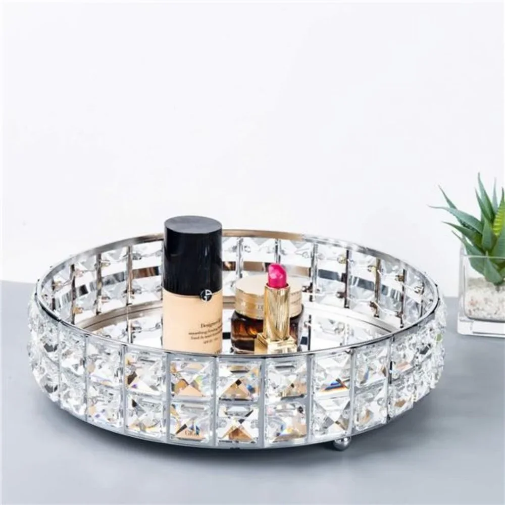 Anti-Scratch Glass Mirror Surface Crystal Vanity Makeup Tray Ornate Jewelry Tray